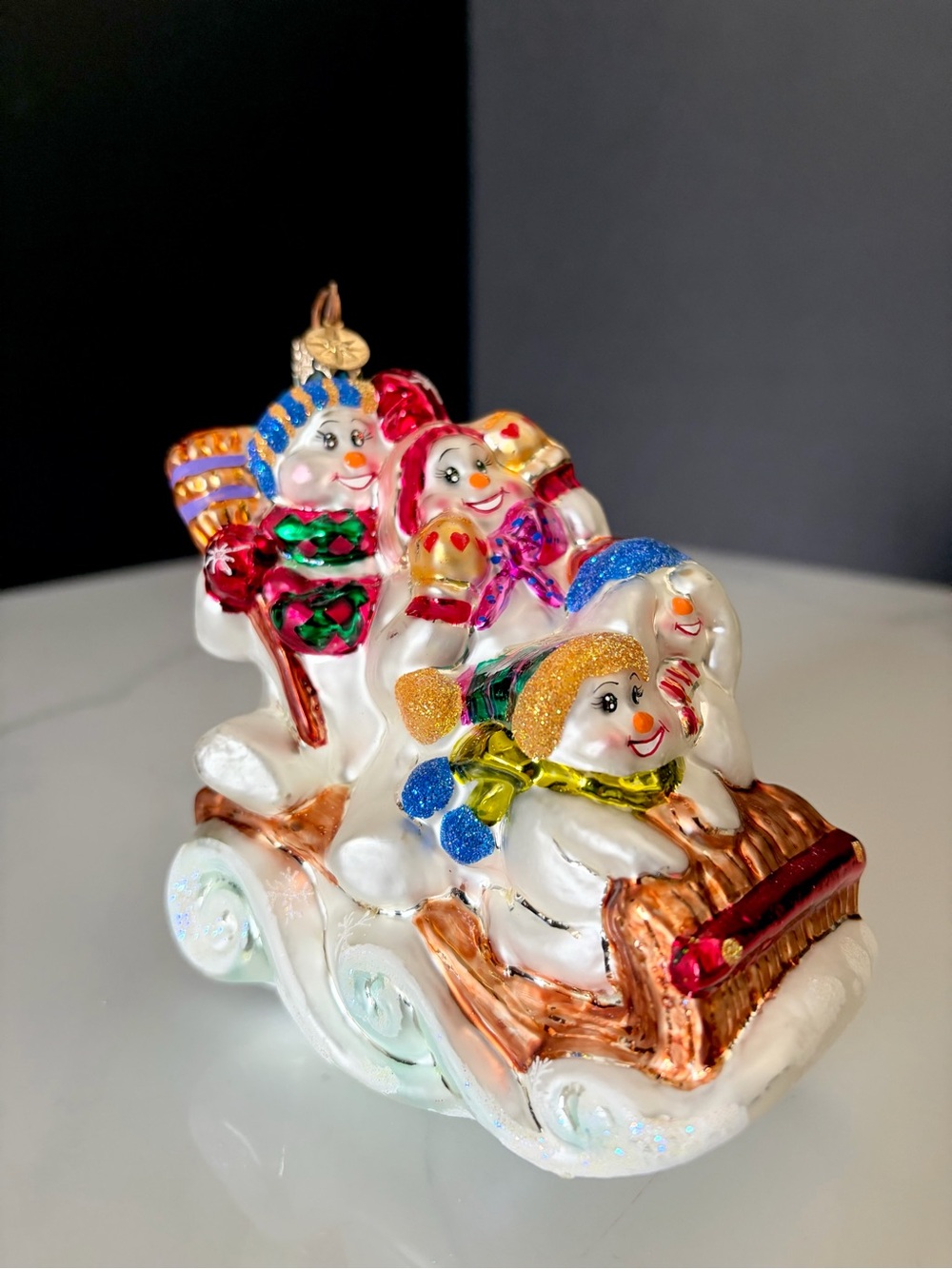Family Outing Ornament Snowman Family Sledding on Tobaggan by Christopher Radko